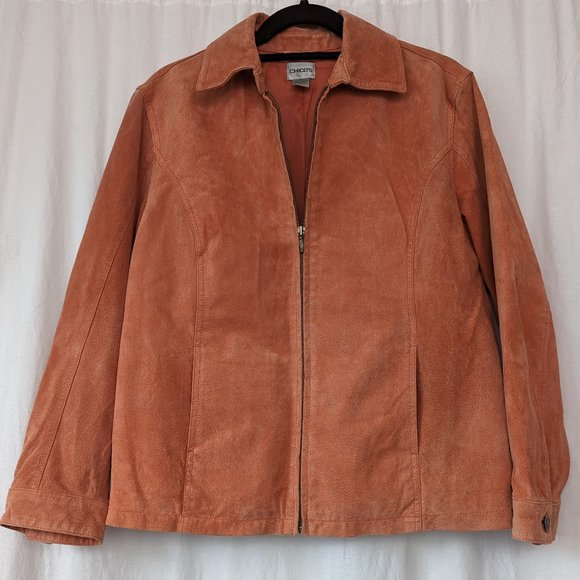 Vintage Chicos Leather Apricot Front Zipper Jacket Size Medium